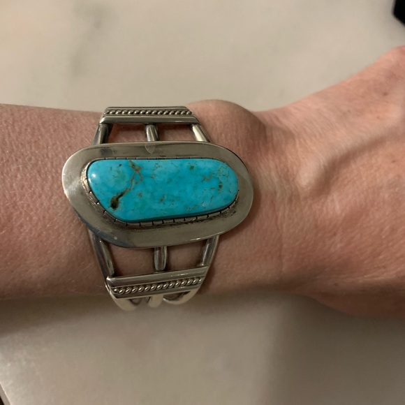 Native American SS and turquoise bracelet - size 6 1/2 - Picture 2 of 10